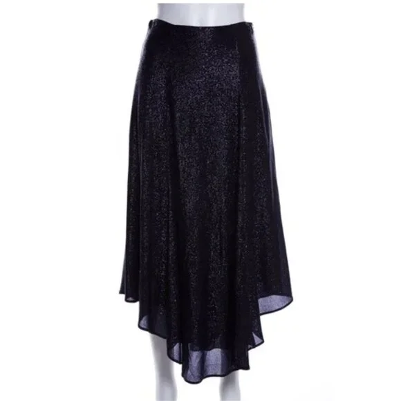 Sally LaPointe Navy Metallic Skirt - Picture 1 of 10